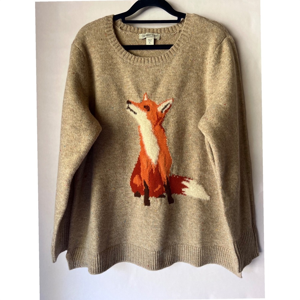 COLDWATER CREEK Falling For Foxes Heather Oatmeal Sweater Women's size LP